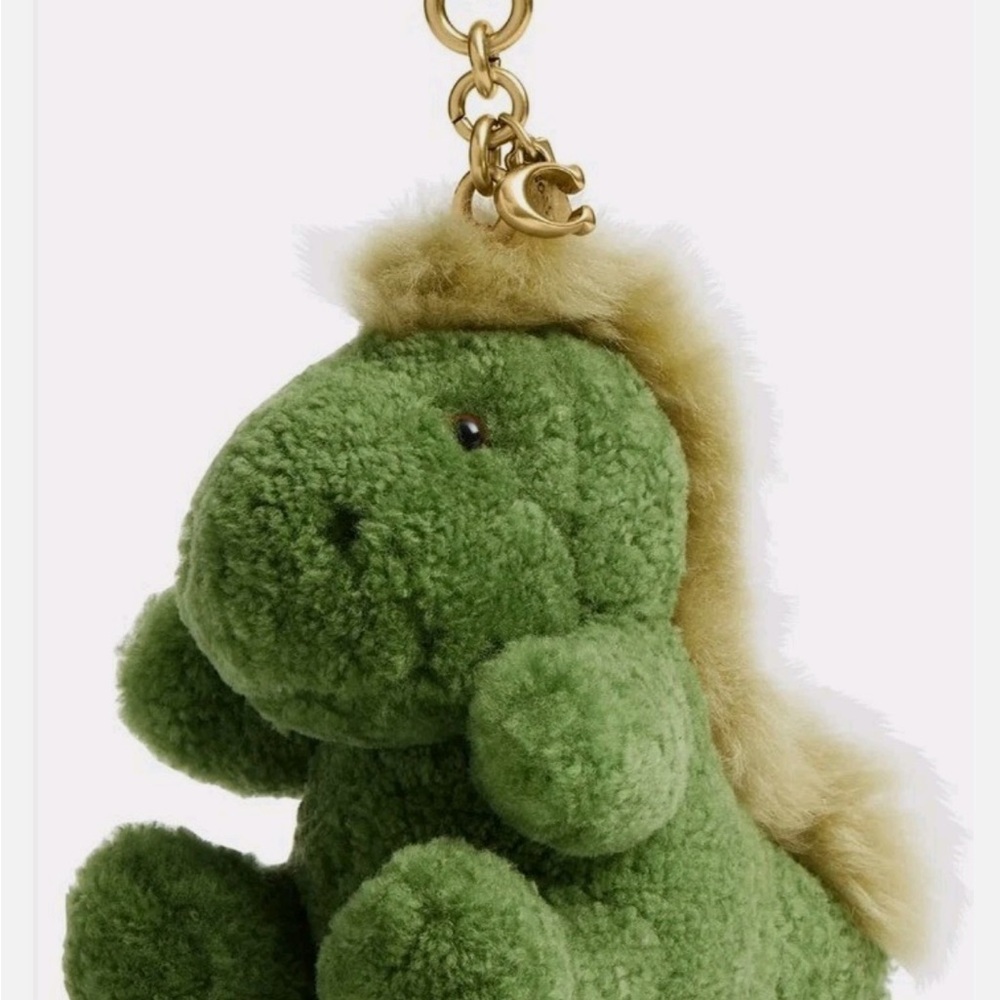 Coach Green Rexy Plush Keychain with Gold Hardware